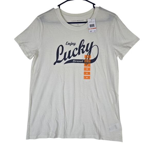Lucky Brand Tops - NWT Lucky Brand Tshirt Womens Medium White Enjoy Lucky Shirt 0745
